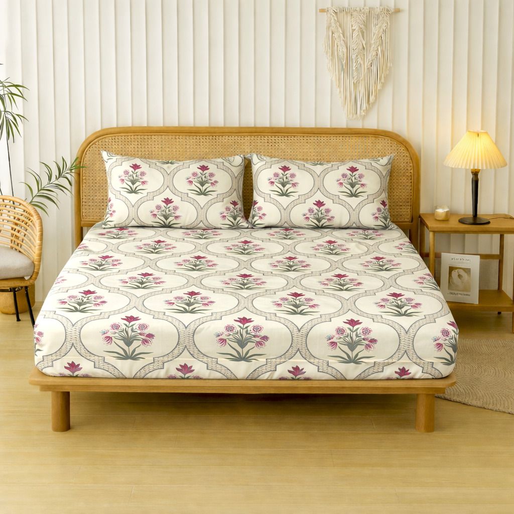 Velencia Flat Bedsheet Green Dark Pink
