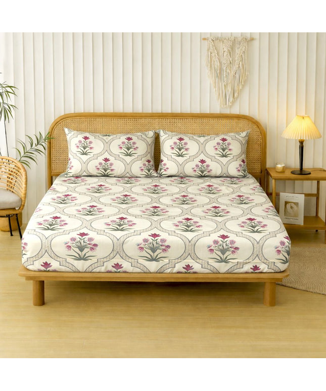 Velencia Flat Bedsheet Green Dark Pink
