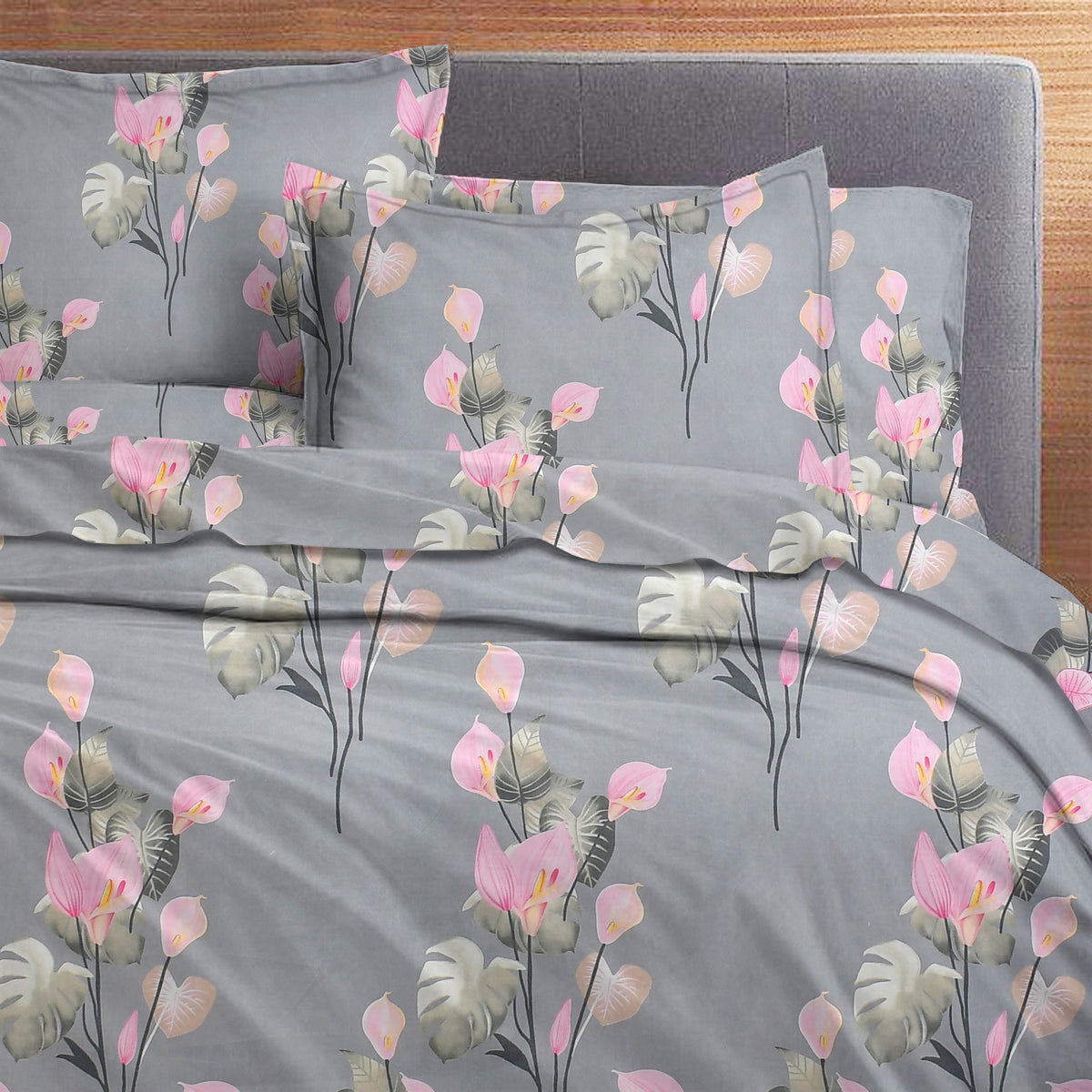 Velencia Flat Bedsheet Grey Pink