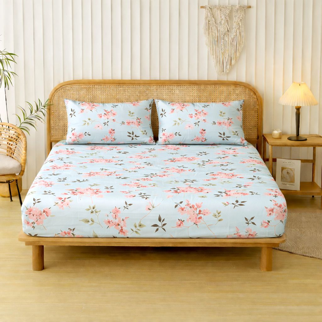 Velencia Flat Bedsheet Light Blue Pink