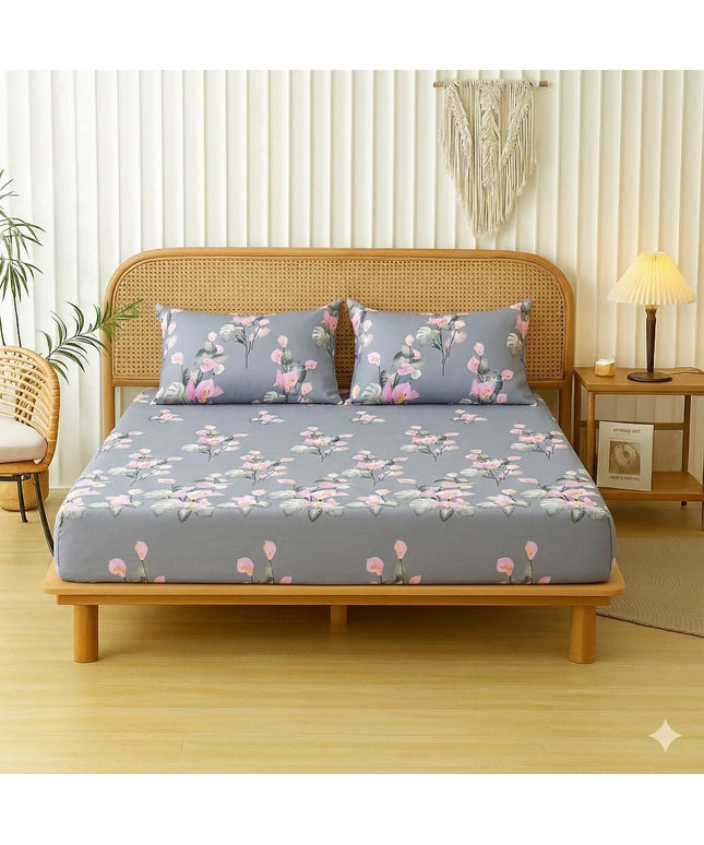 Velencia Flat Bedsheet Grey Pink