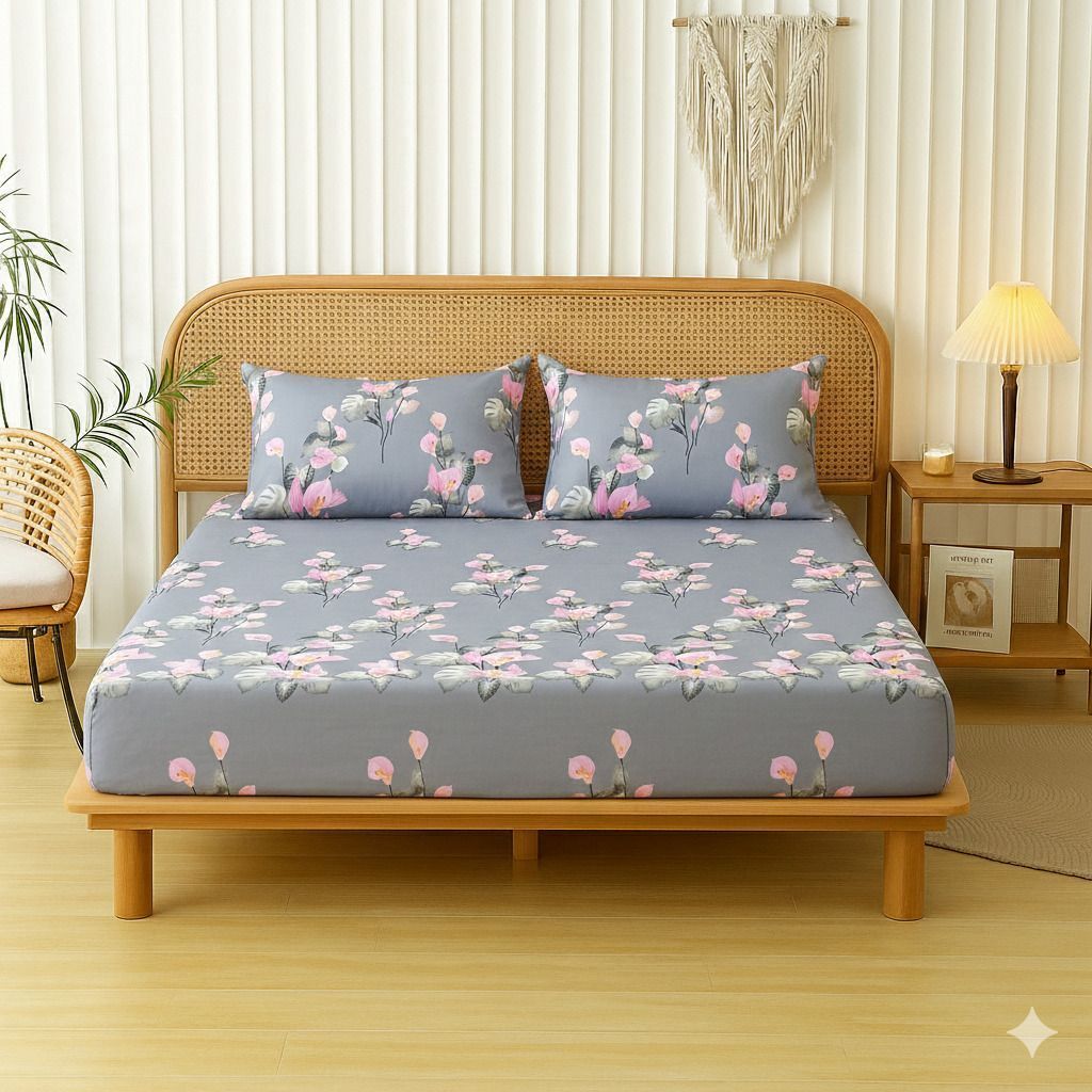 Velencia Flat Bedsheet Grey Pink
