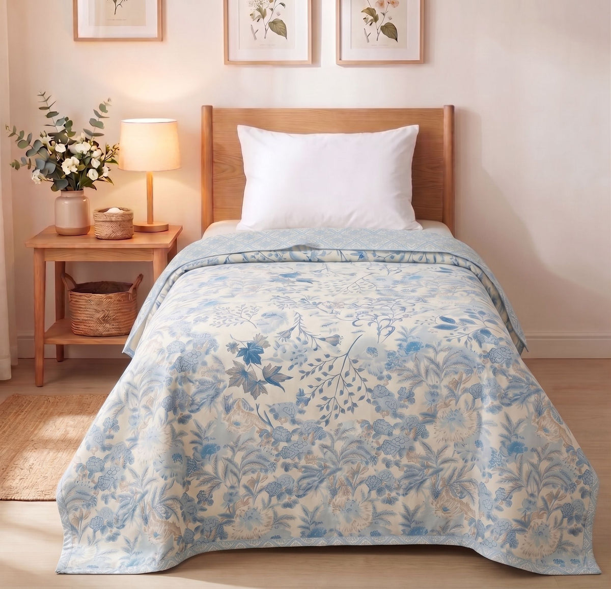 Stella Reversible Dohar Off White Aqua Blue