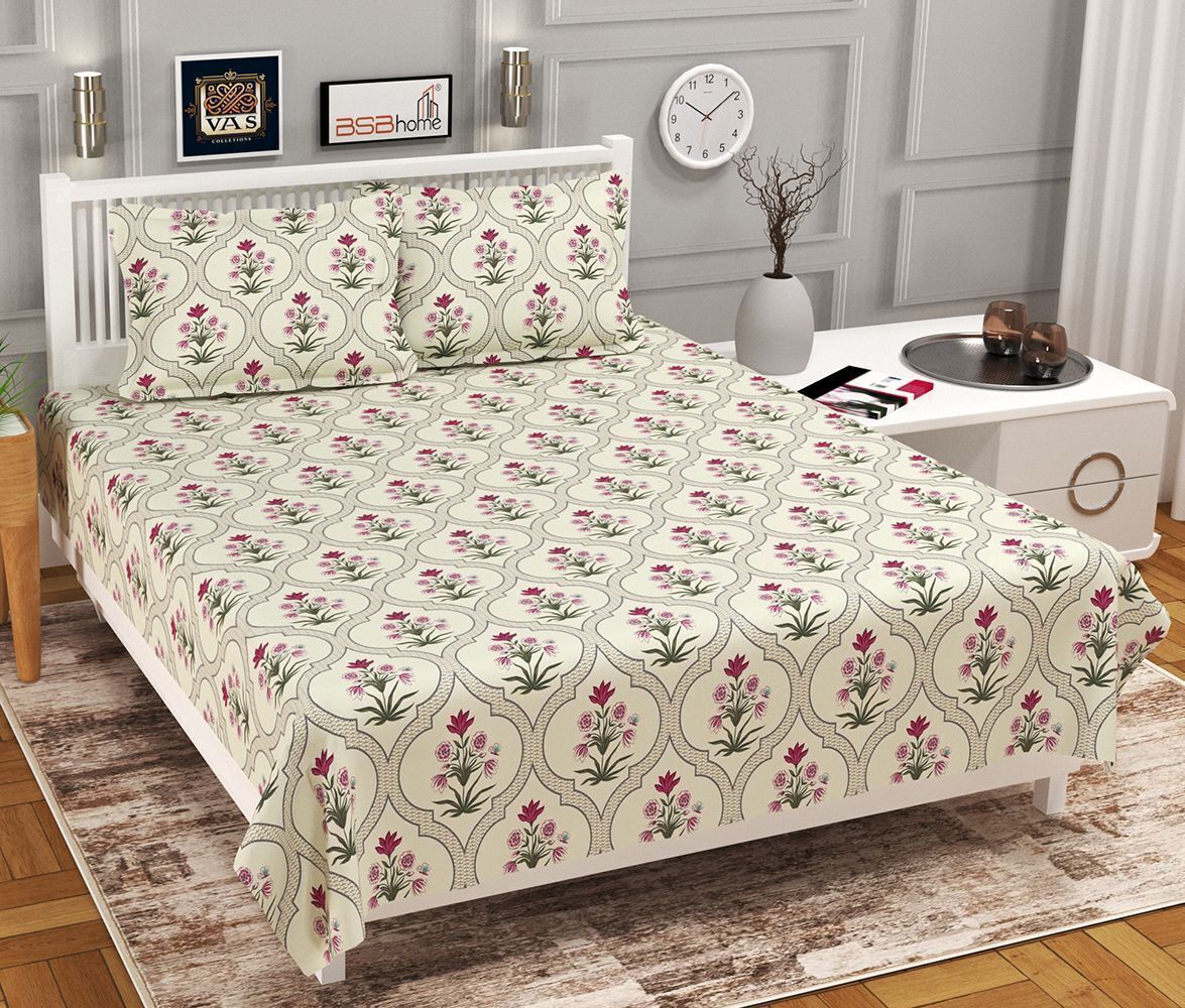 Velencia Flat Bedsheet Green Dark Pink