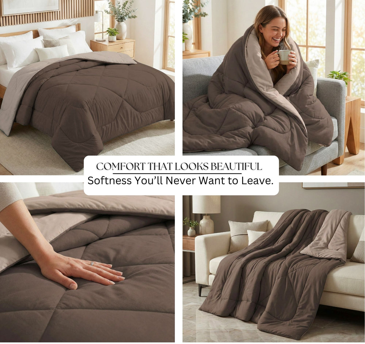 Solid Reversible Comforter Brown
