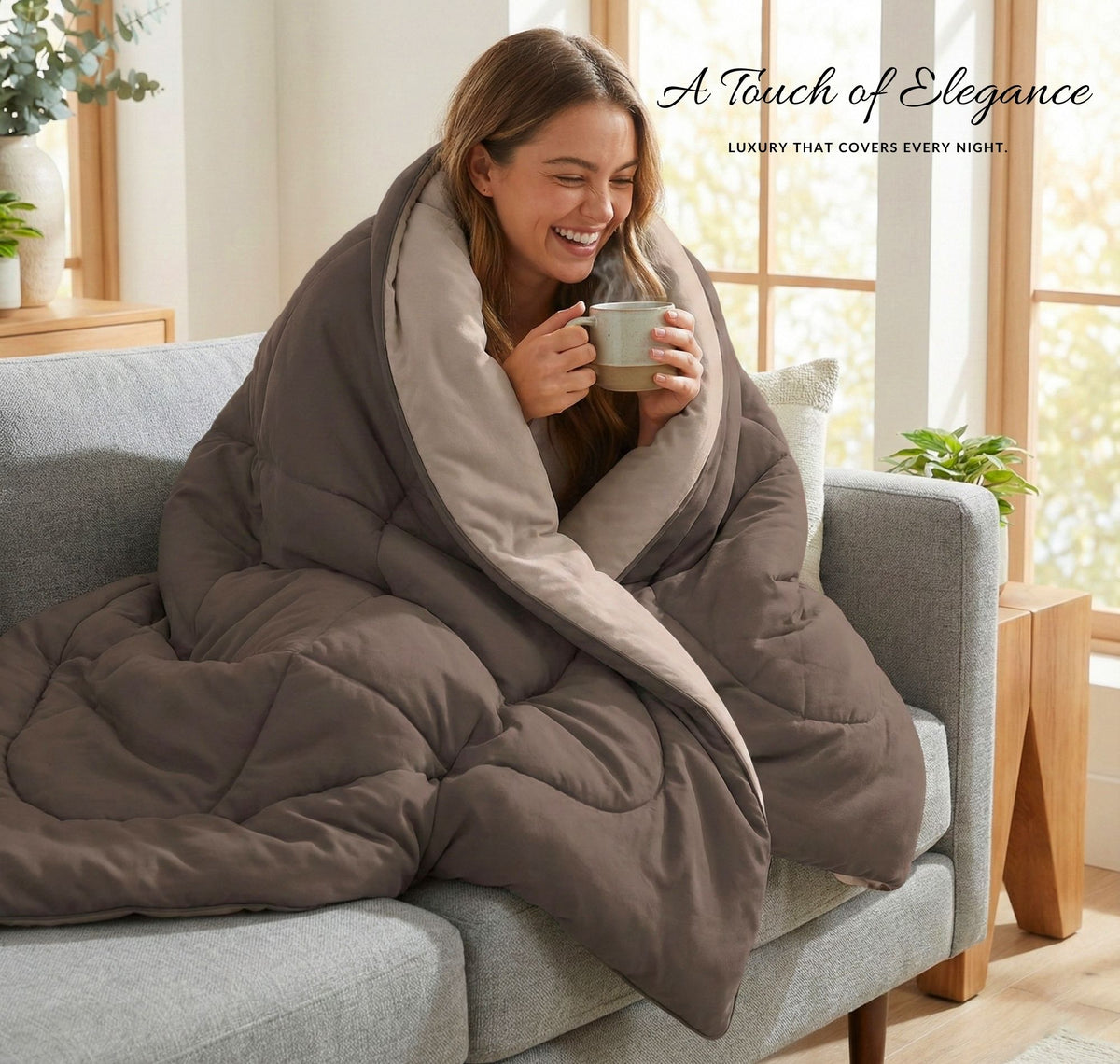 Solid Reversible Comforter Brown