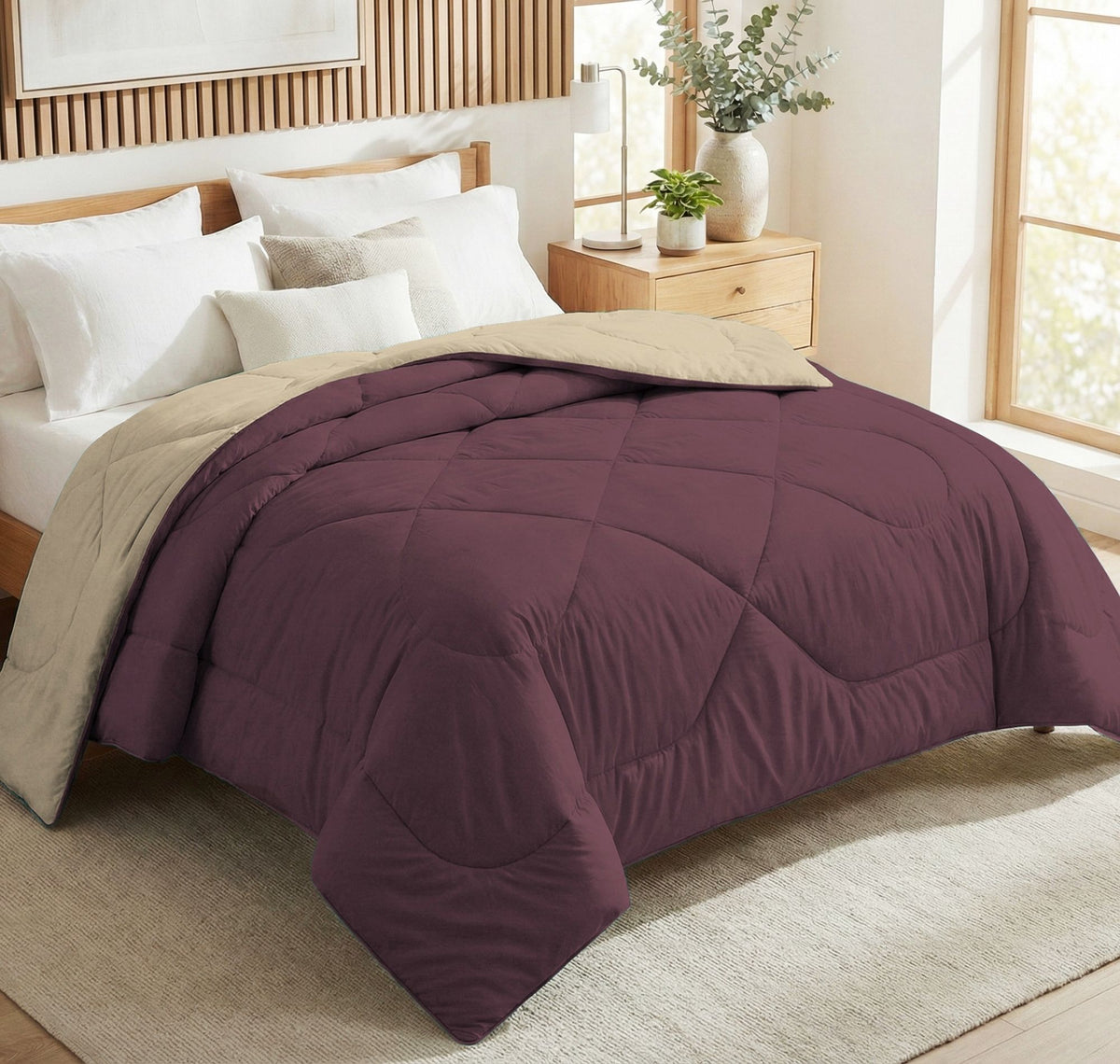Solid Reversible Comforter Wine Color