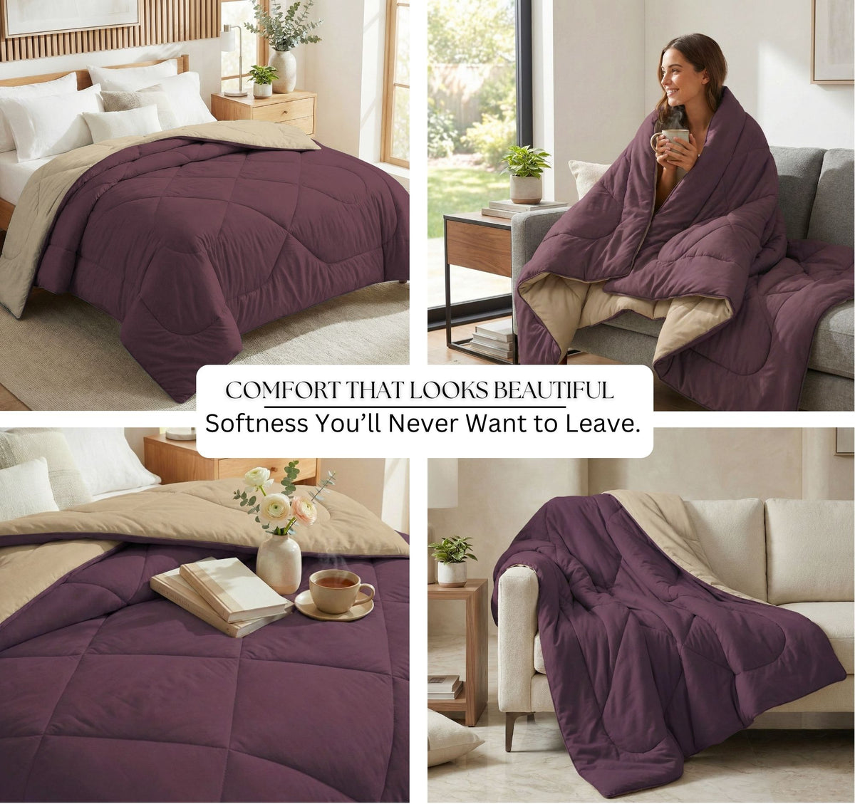 Solid Reversible Comforter Wine Color