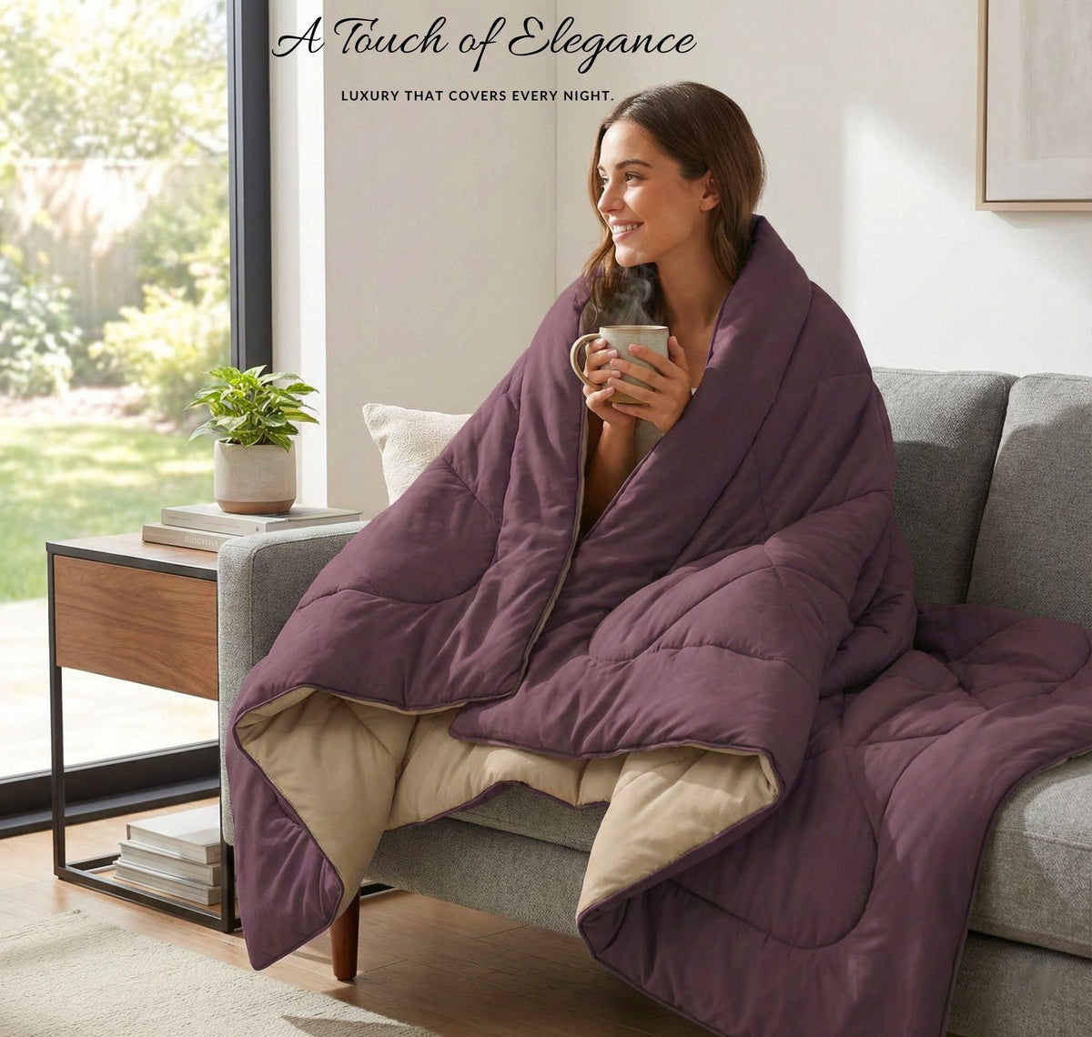 Solid Reversible Comforter Wine Color