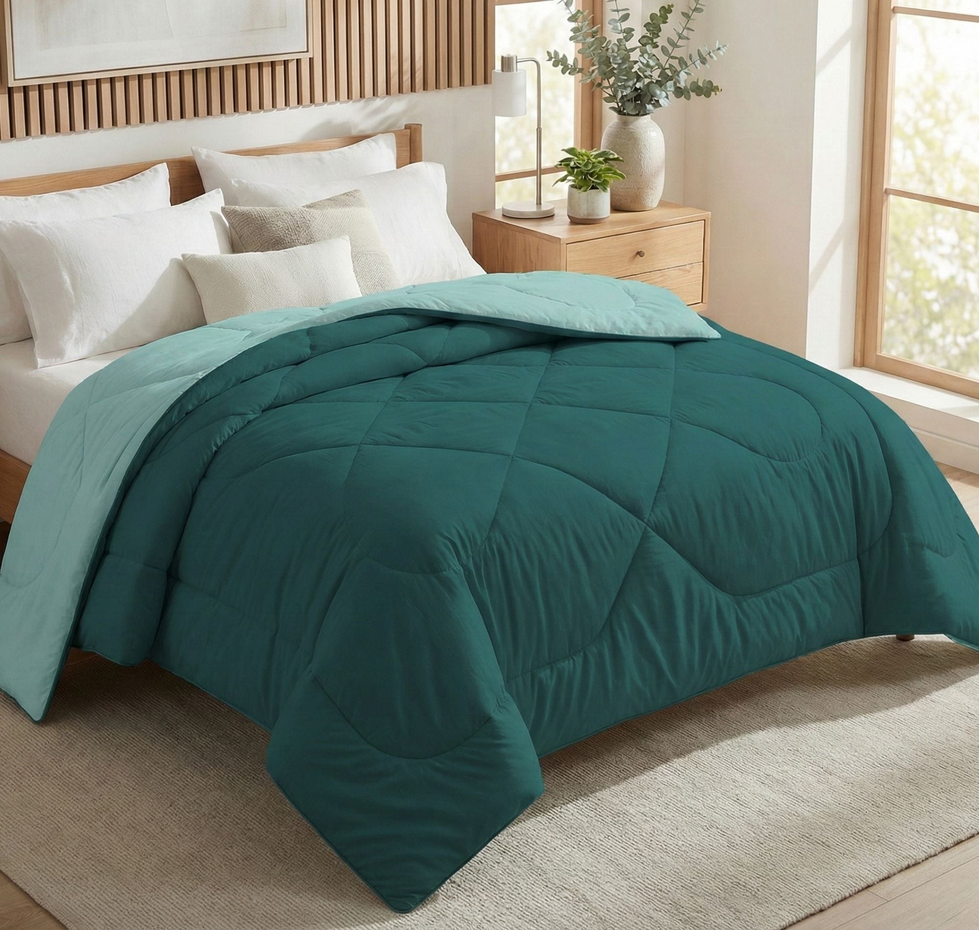 Solid Reversible Comforter Dark Green