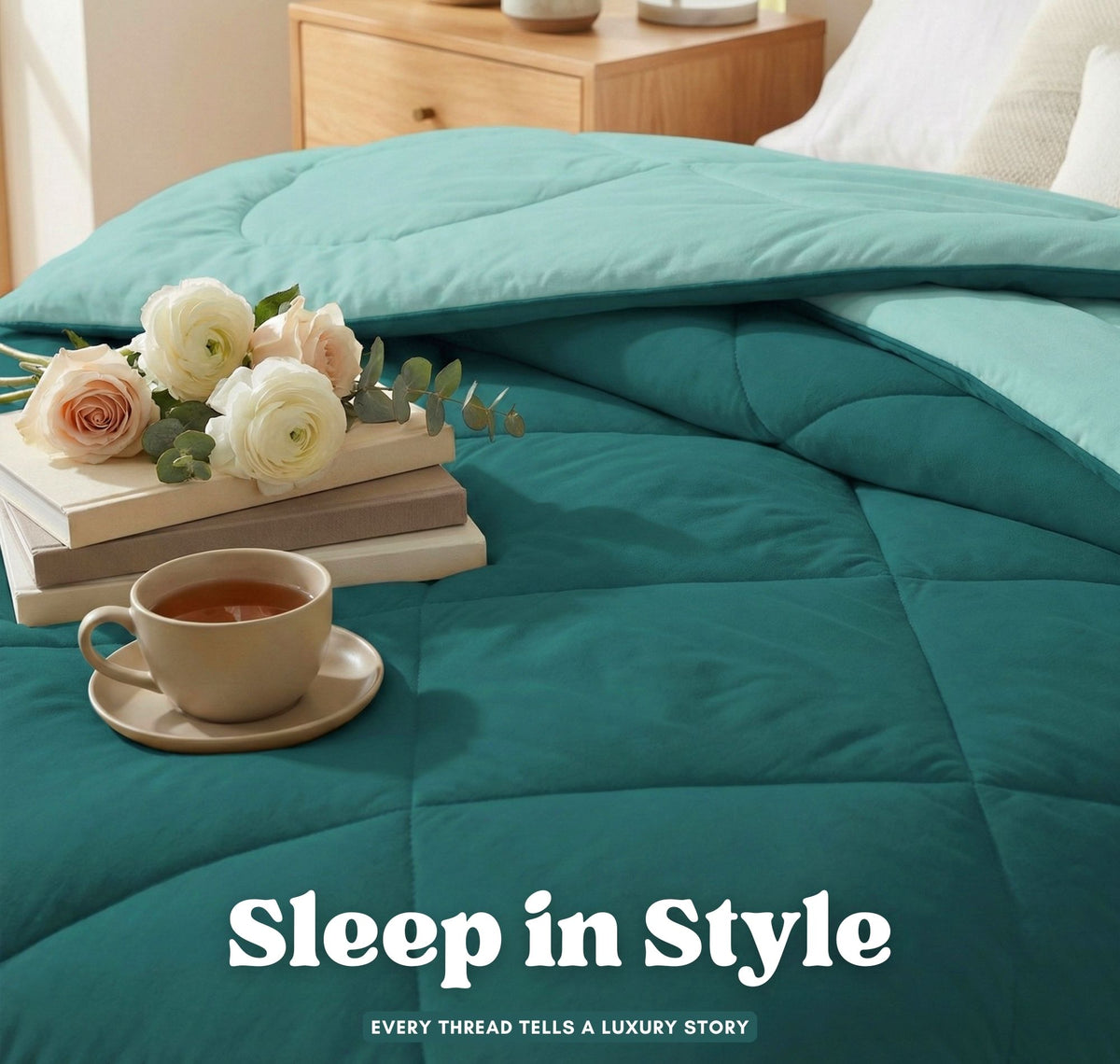 Solid Reversible Comforter Dark Green