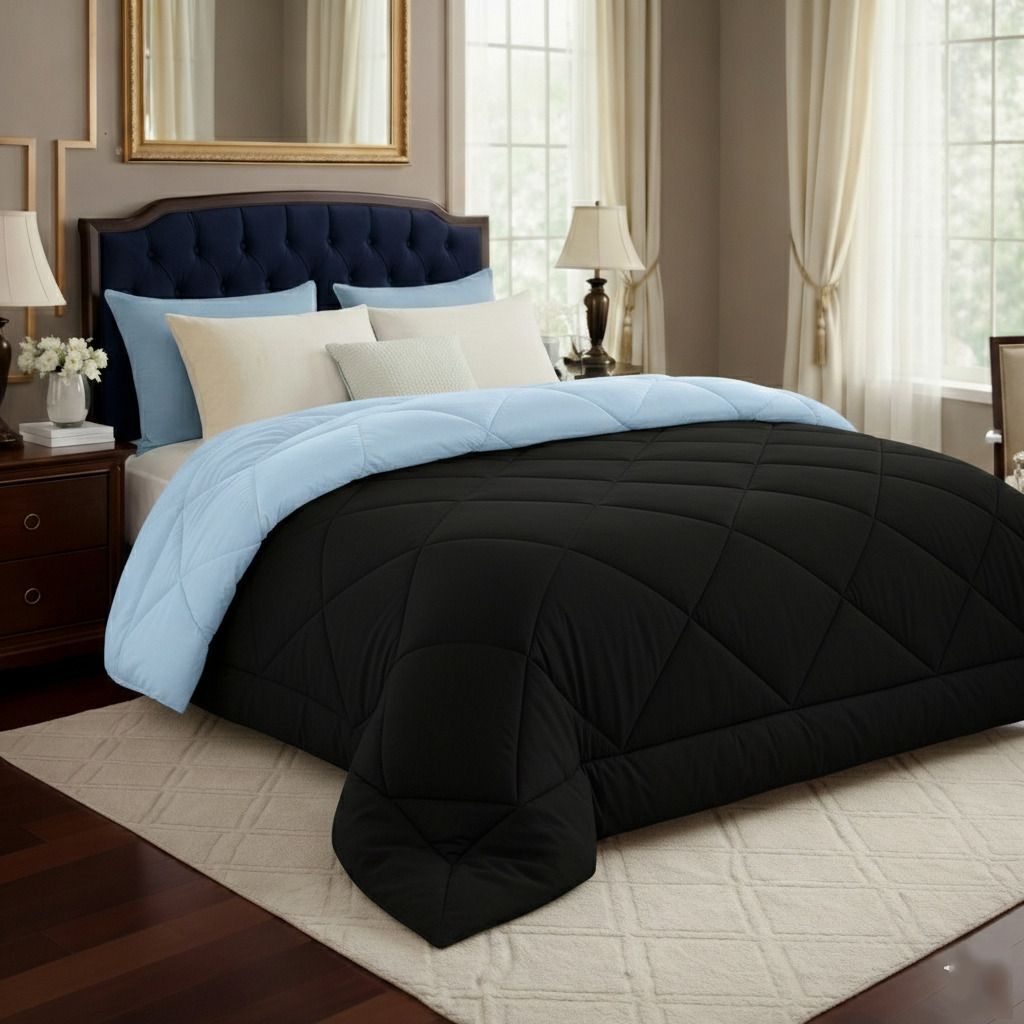 Solid Reversible Comforter Black Grey