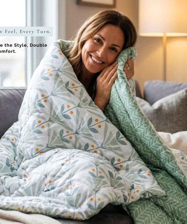 Floral Reversible Comforter Double Bed Light Green