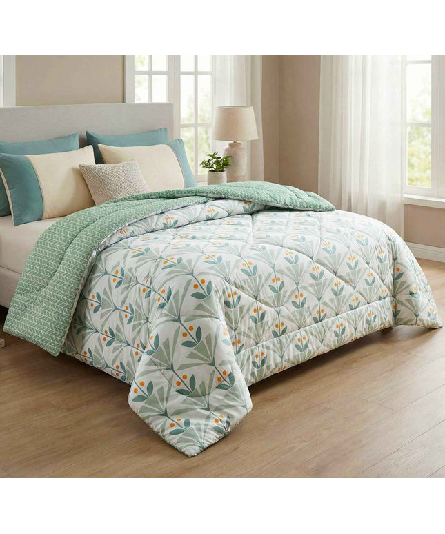 Floral Reversible Comforter Double Bed Light Green
