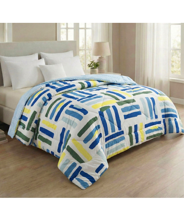 Floral Reversible Comforter Double Bed White Blue