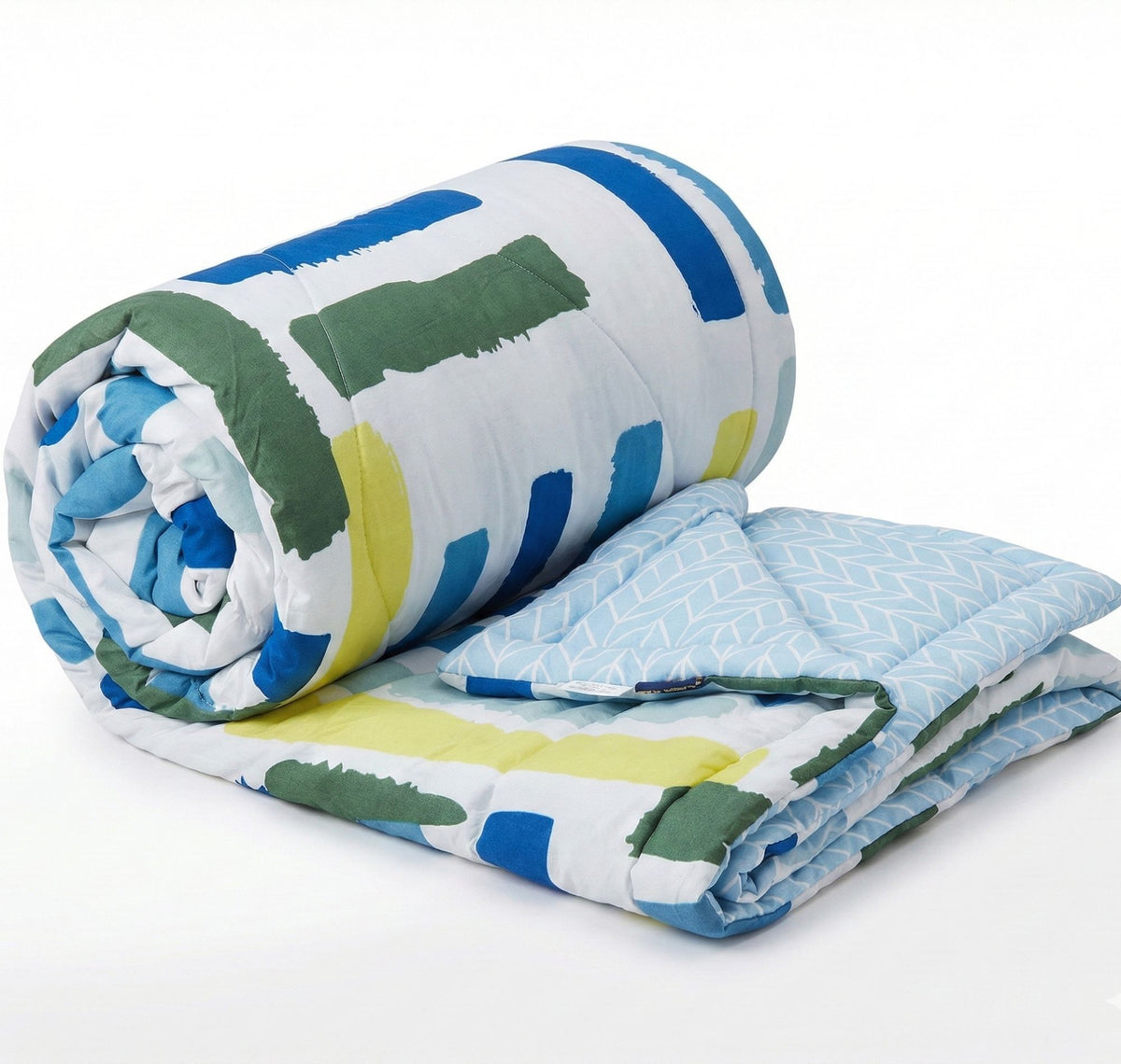 Floral Reversible Comforter Double Bed White Blue