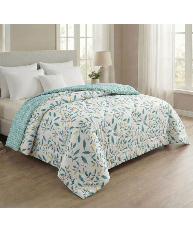 Floral Reversible Comforter Double Bed Ivory Green