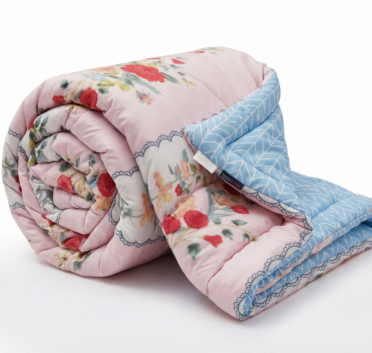Floral Reversible Comforter Double Bed Baby Pink