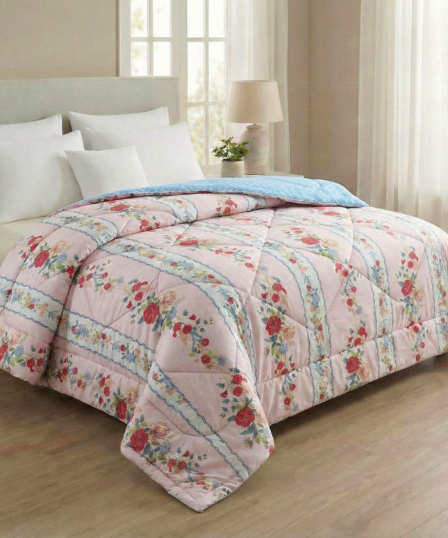 Floral Reversible Comforter Double Bed Baby Pink