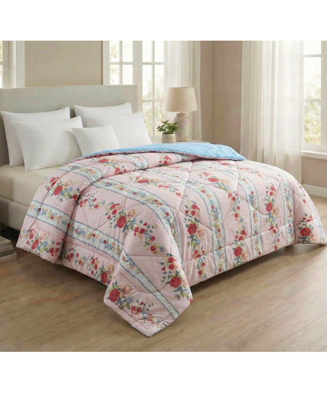 Floral Reversible Comforter Double Bed Baby Pink