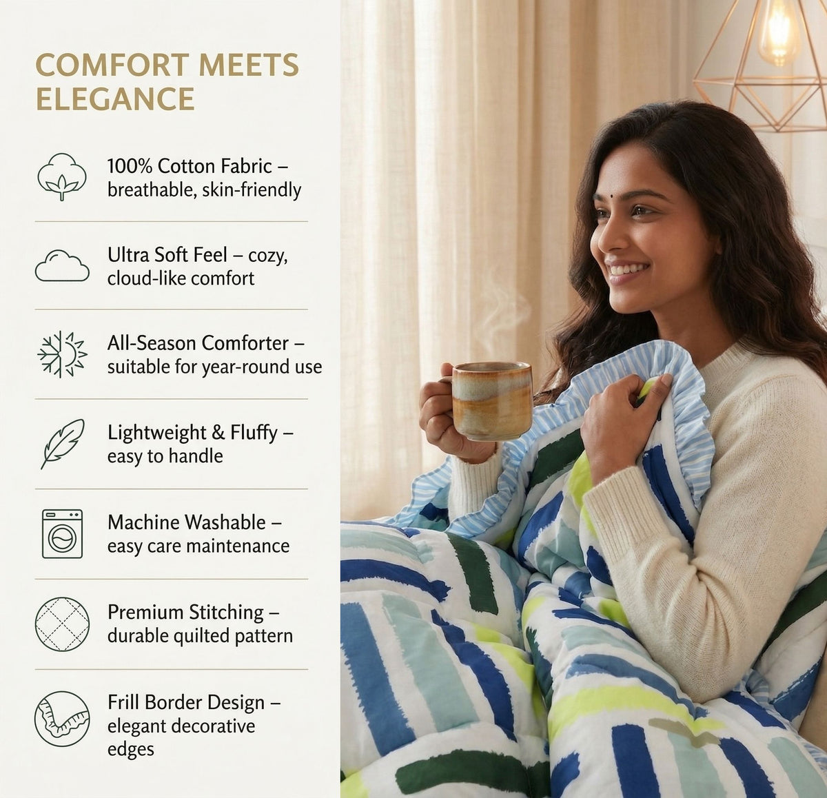 Frillo Comforter Double Bed Frill White Blue