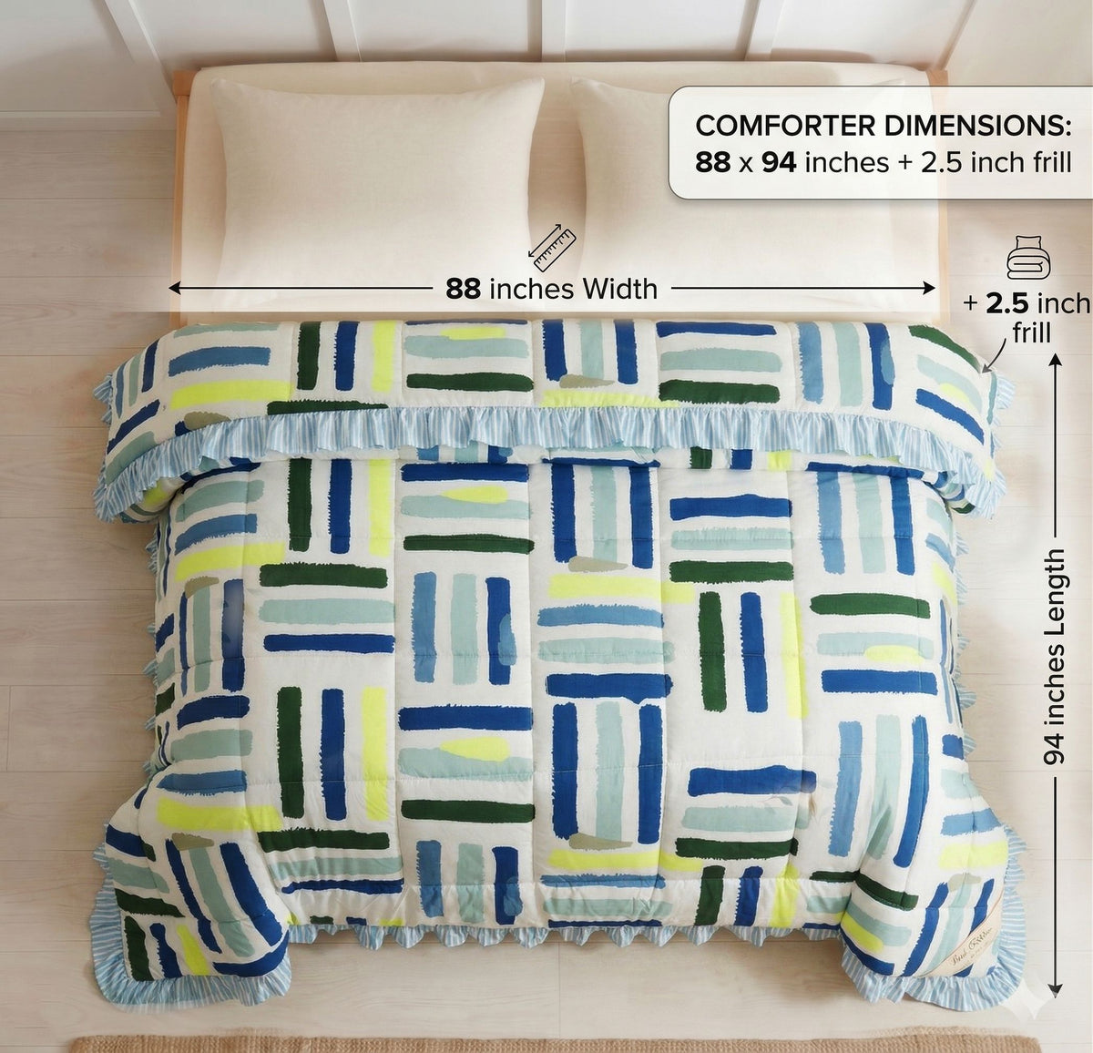 Frillo Comforter Double Bed Frill White Blue