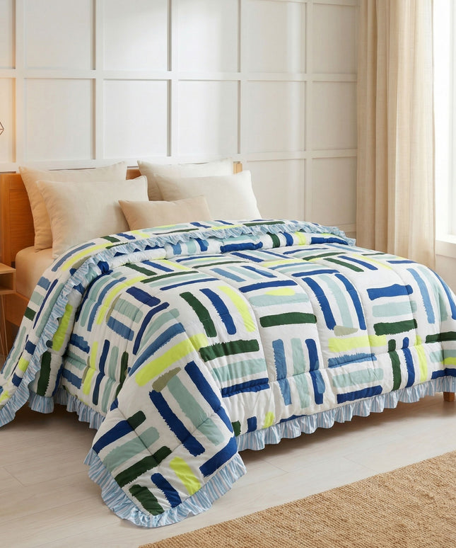 Frillo Comforter Double Bed Frill White Blue