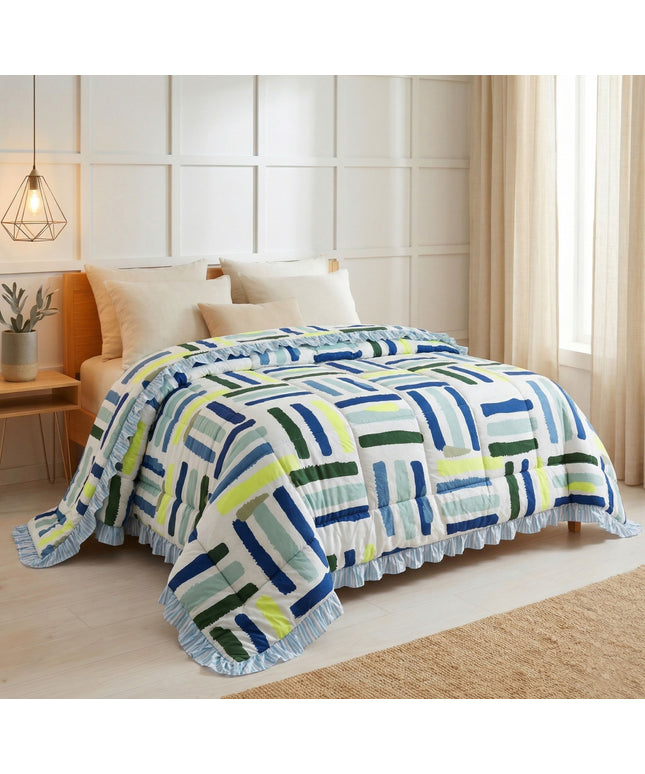 Frillo Comforter Double Bed Frill White Blue
