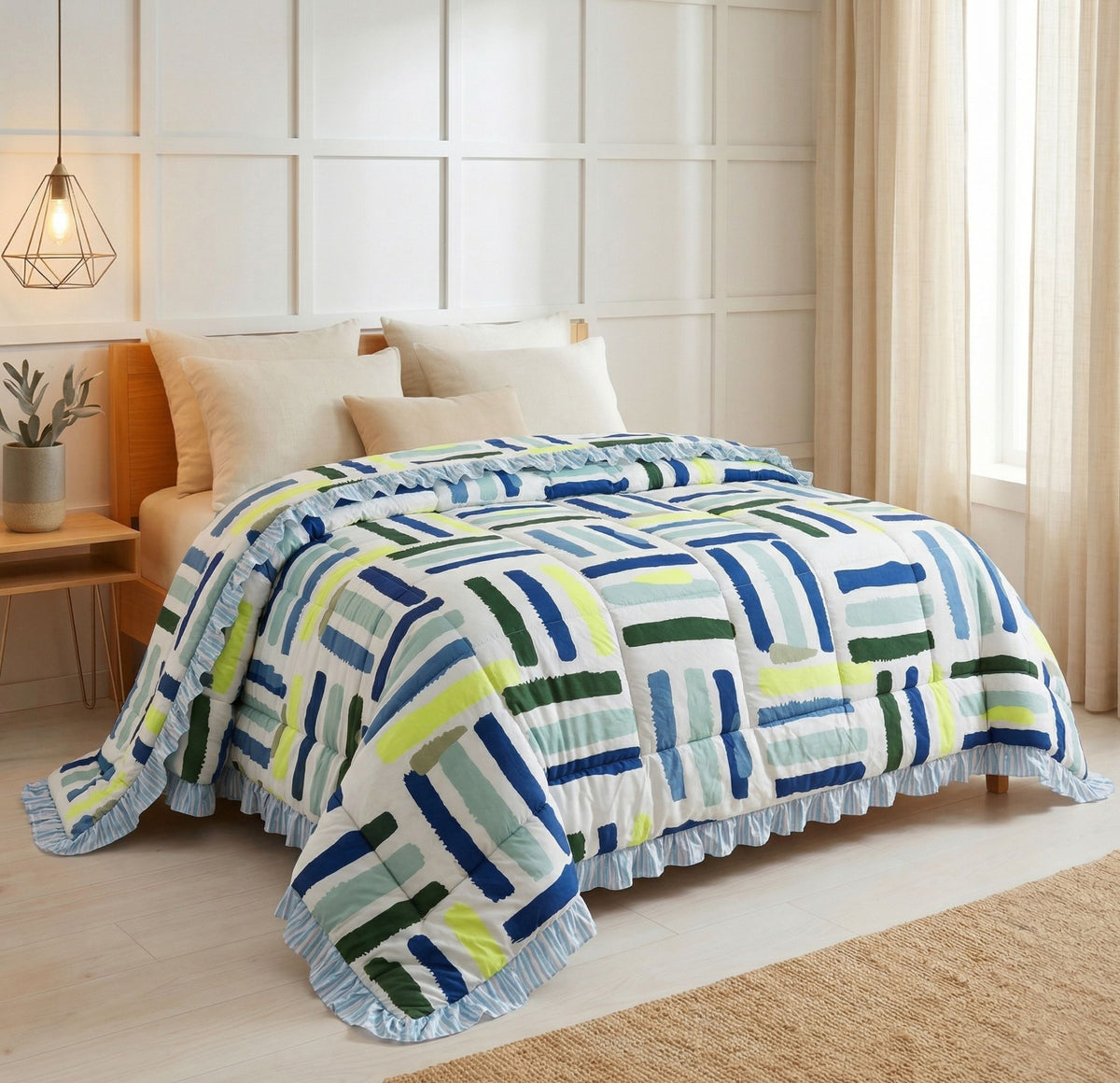 Frillo Comforter Double Bed Frill White Blue