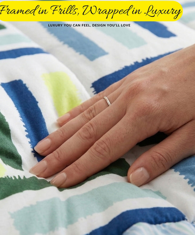 Frillo Comforter Double Bed Frill White Blue