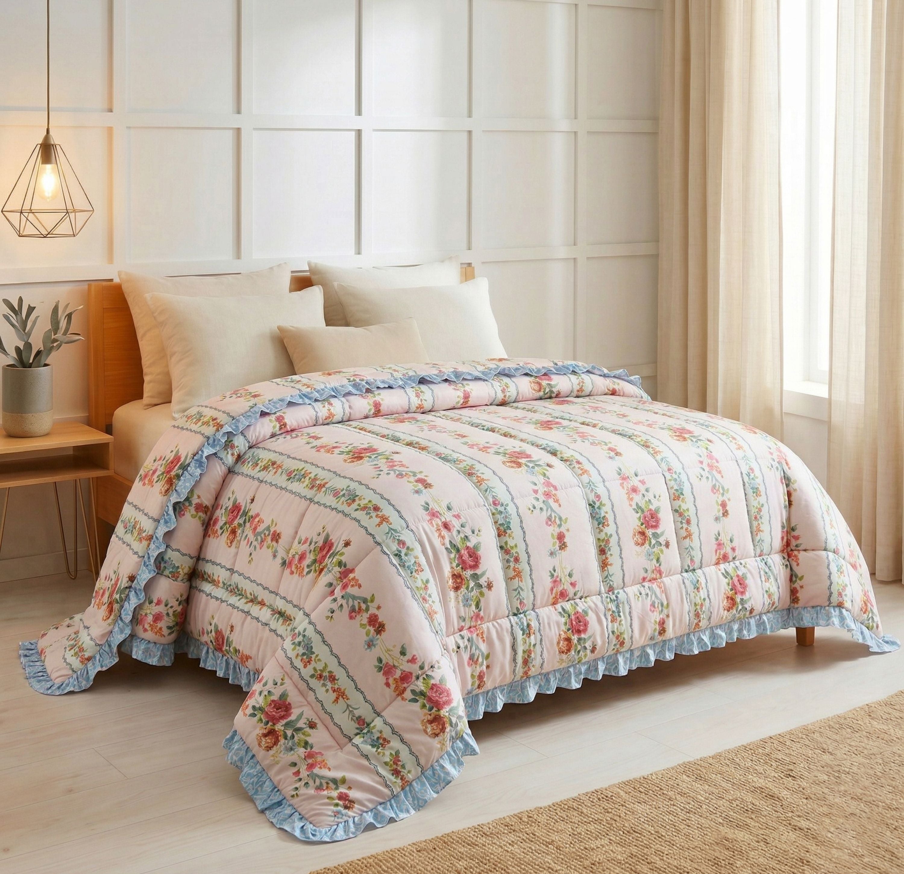Frillo Comforter Double Bed Frill Baby Pink