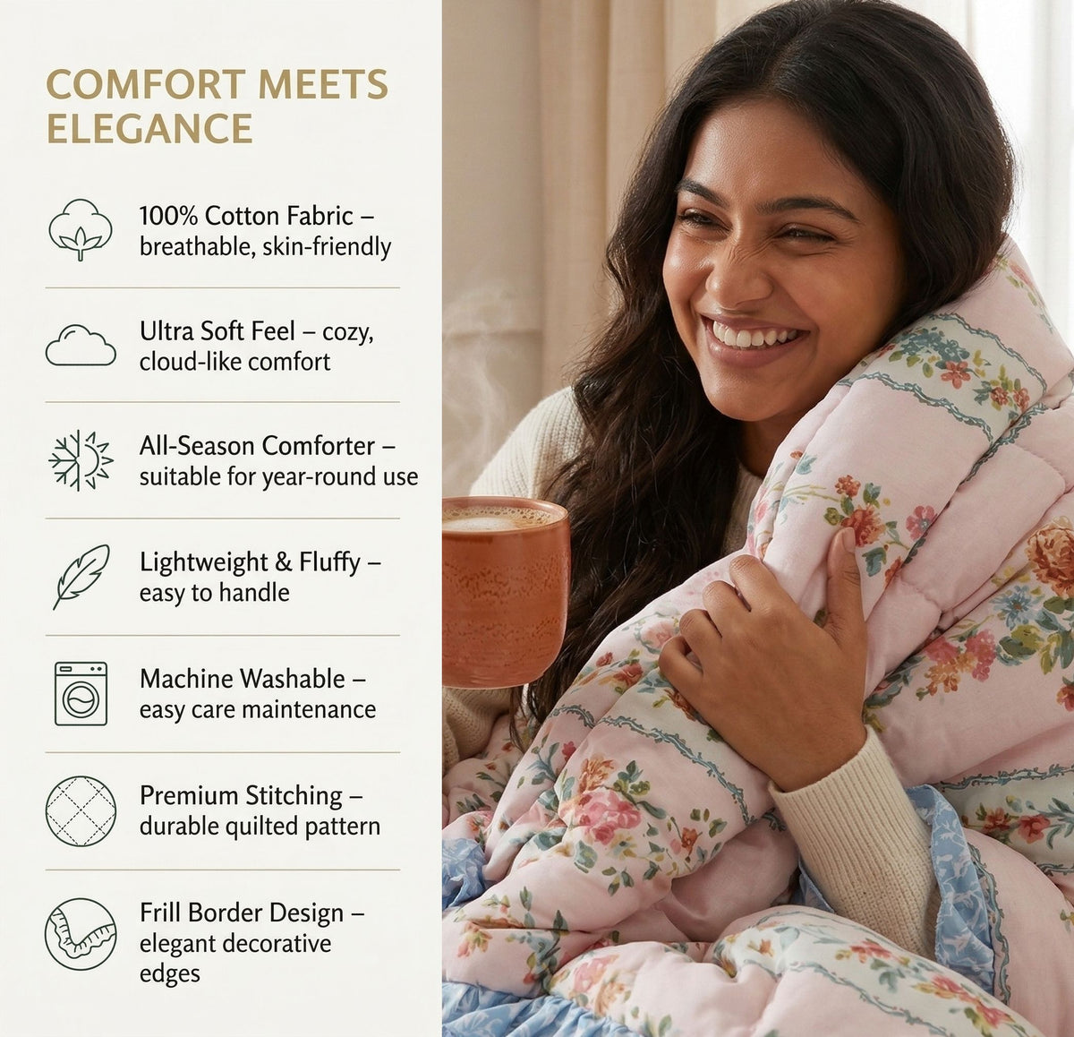 Frillo Comforter Double Bed Frill Baby Pink