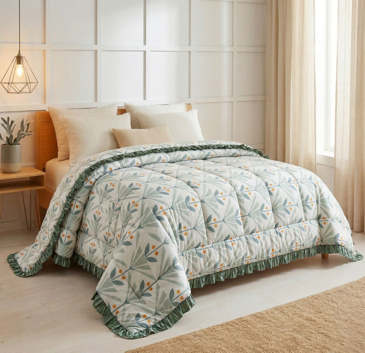 Frillo Comforter Double Bed Frill Light Green