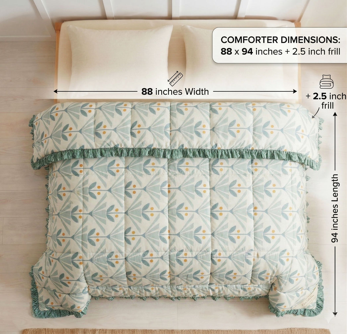 Frillo Comforter Double Bed Frill Light Green