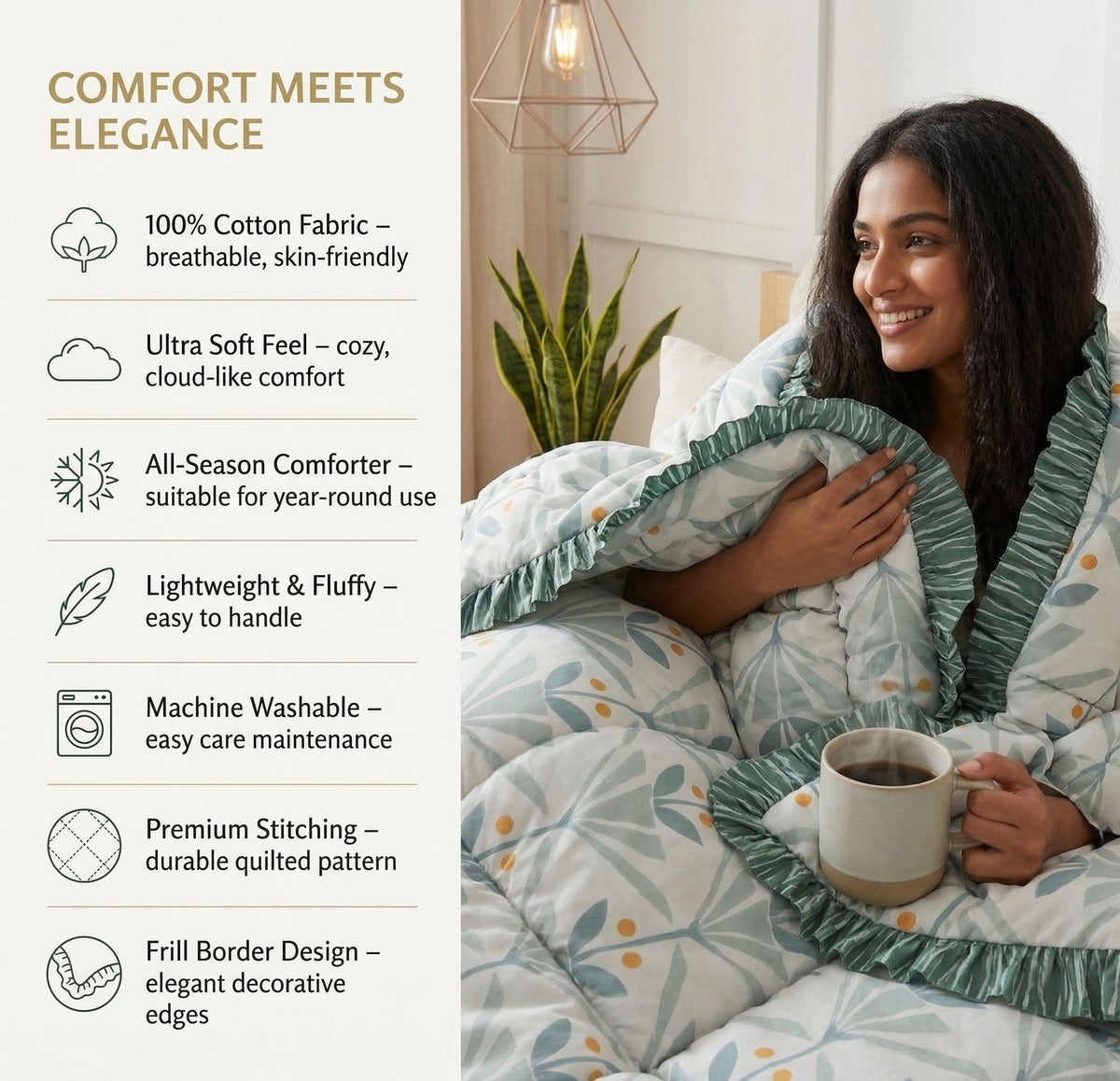 Frillo Comforter Double Bed Frill Light Green