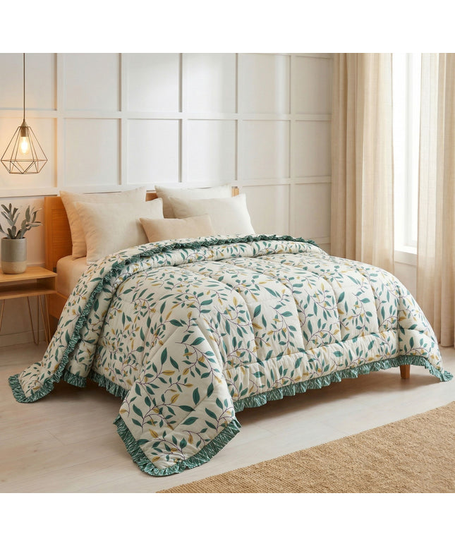Frillo Comforter Double Bed Frill Ivory Green