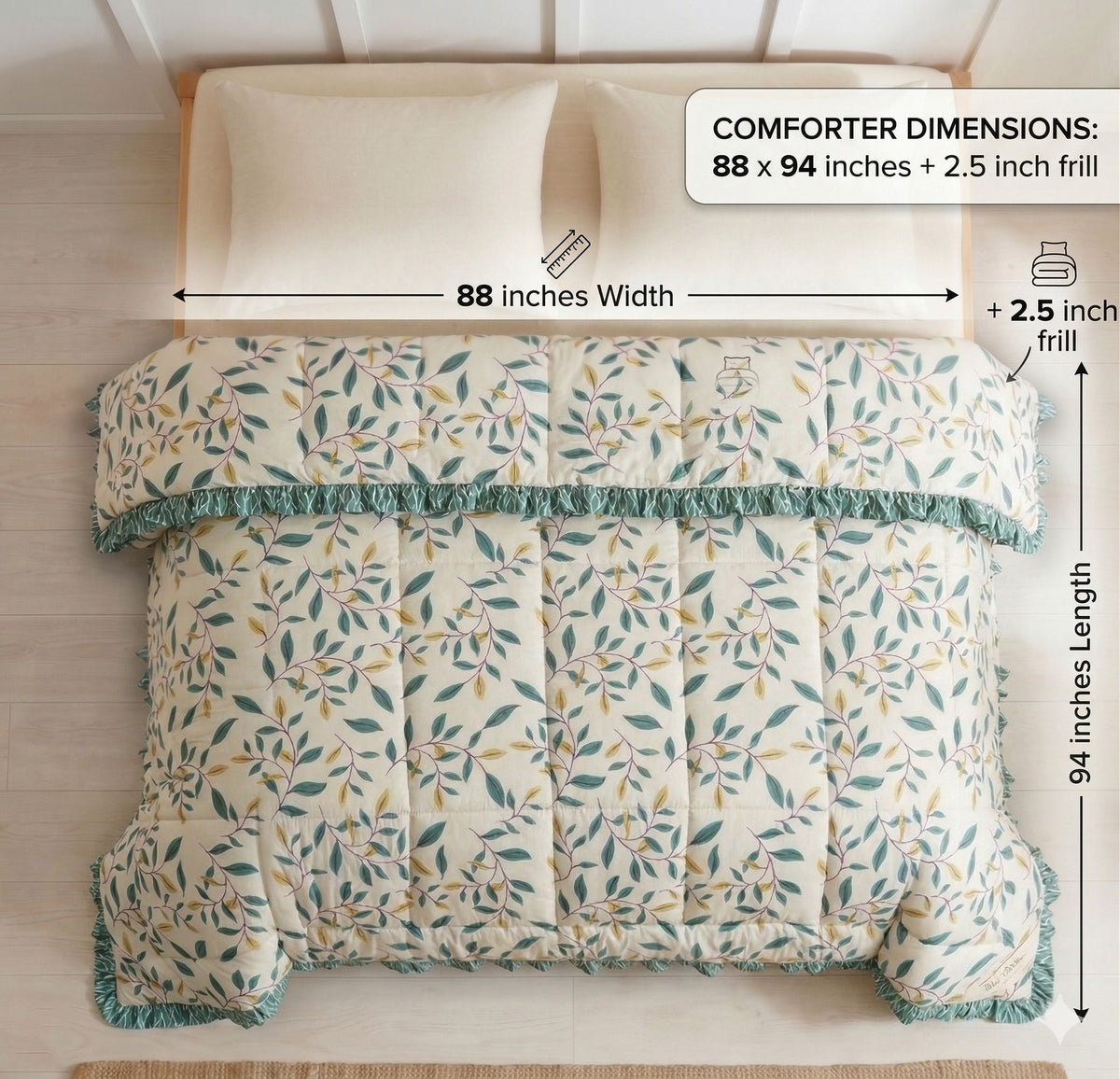 Frillo Comforter Double Bed Frill Ivory Green