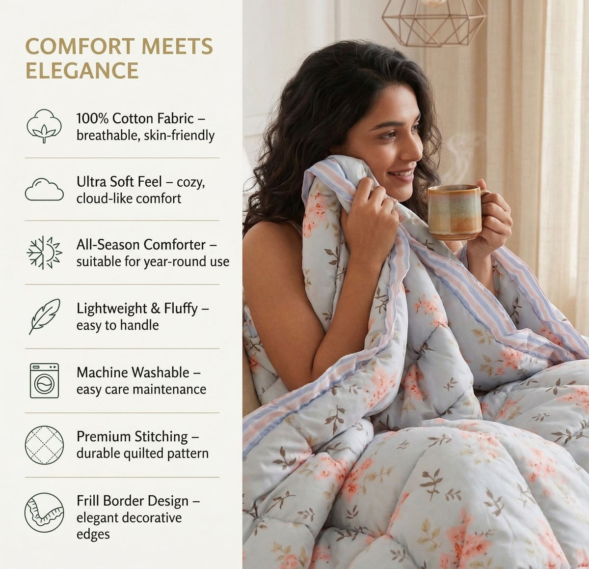 Frillo Comforter Double Bed Light Blue Pink