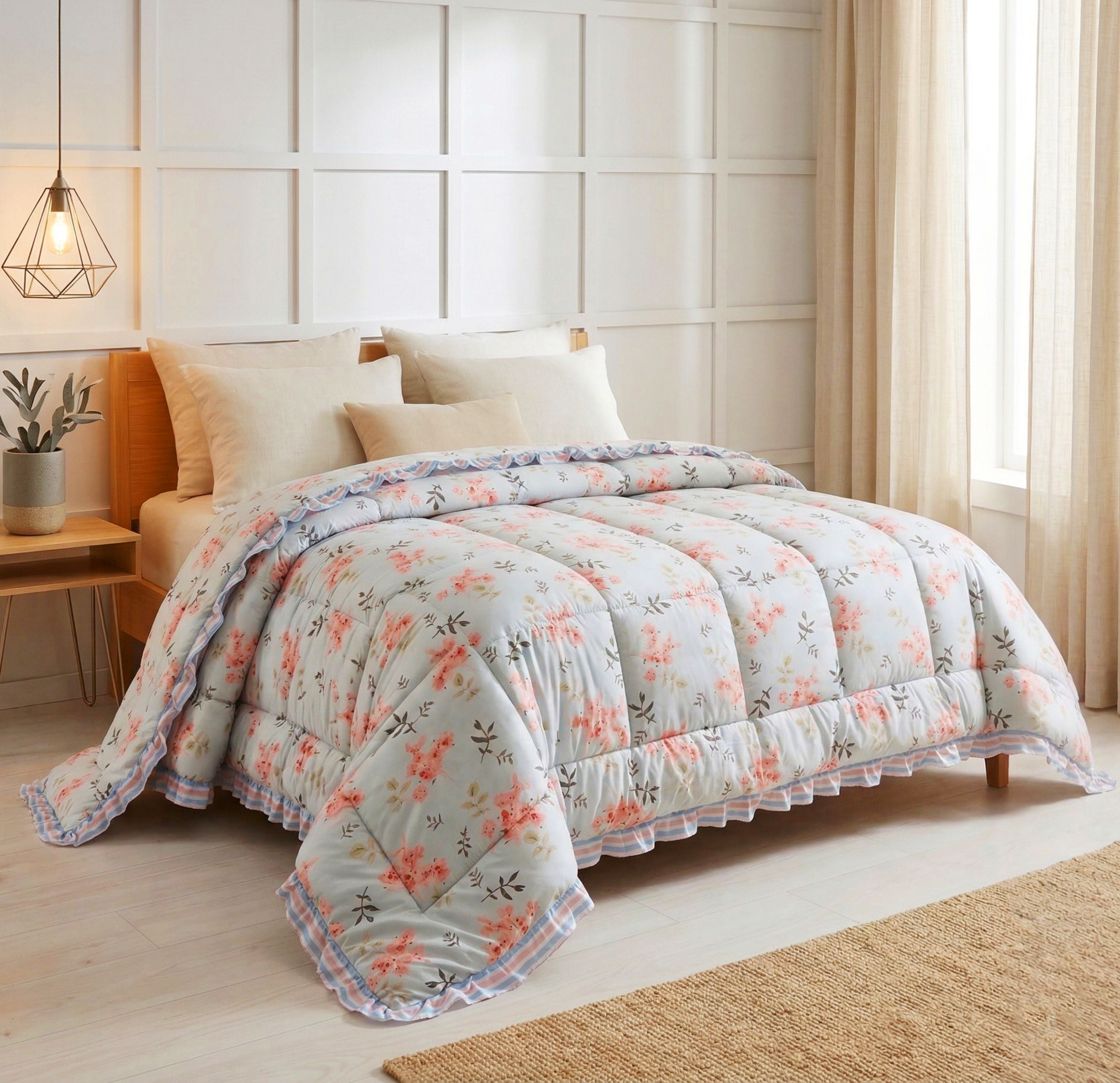 Frillo Comforter Double Bed Light Blue Pink