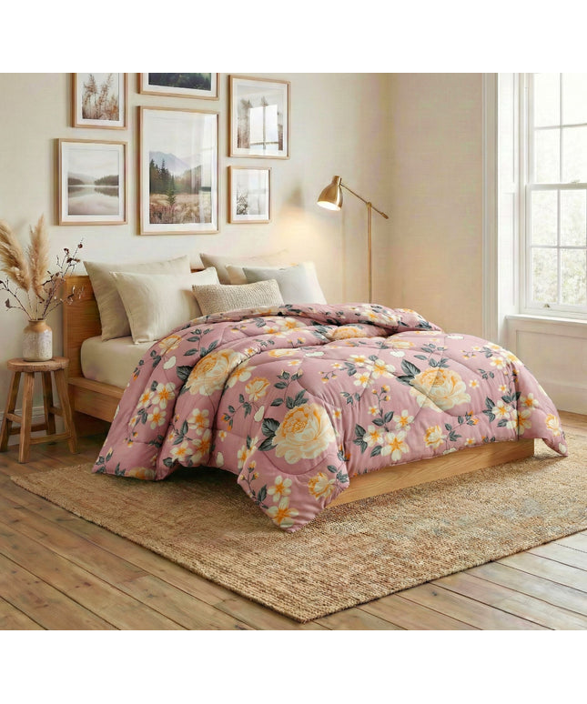 Floral Reversible Comforter Double Bed Pink White