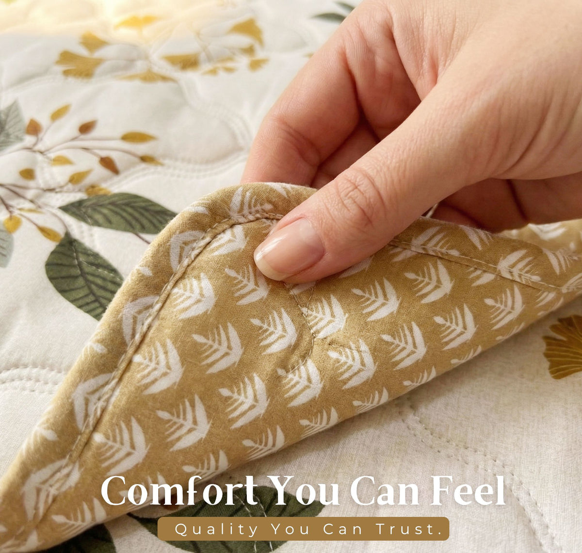 Quilted Reversible Comforter Double Bed Off White Green