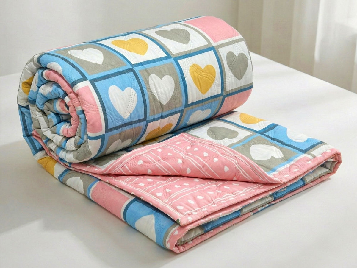Quilted Reversible Comforter Double Bed Pink Blue