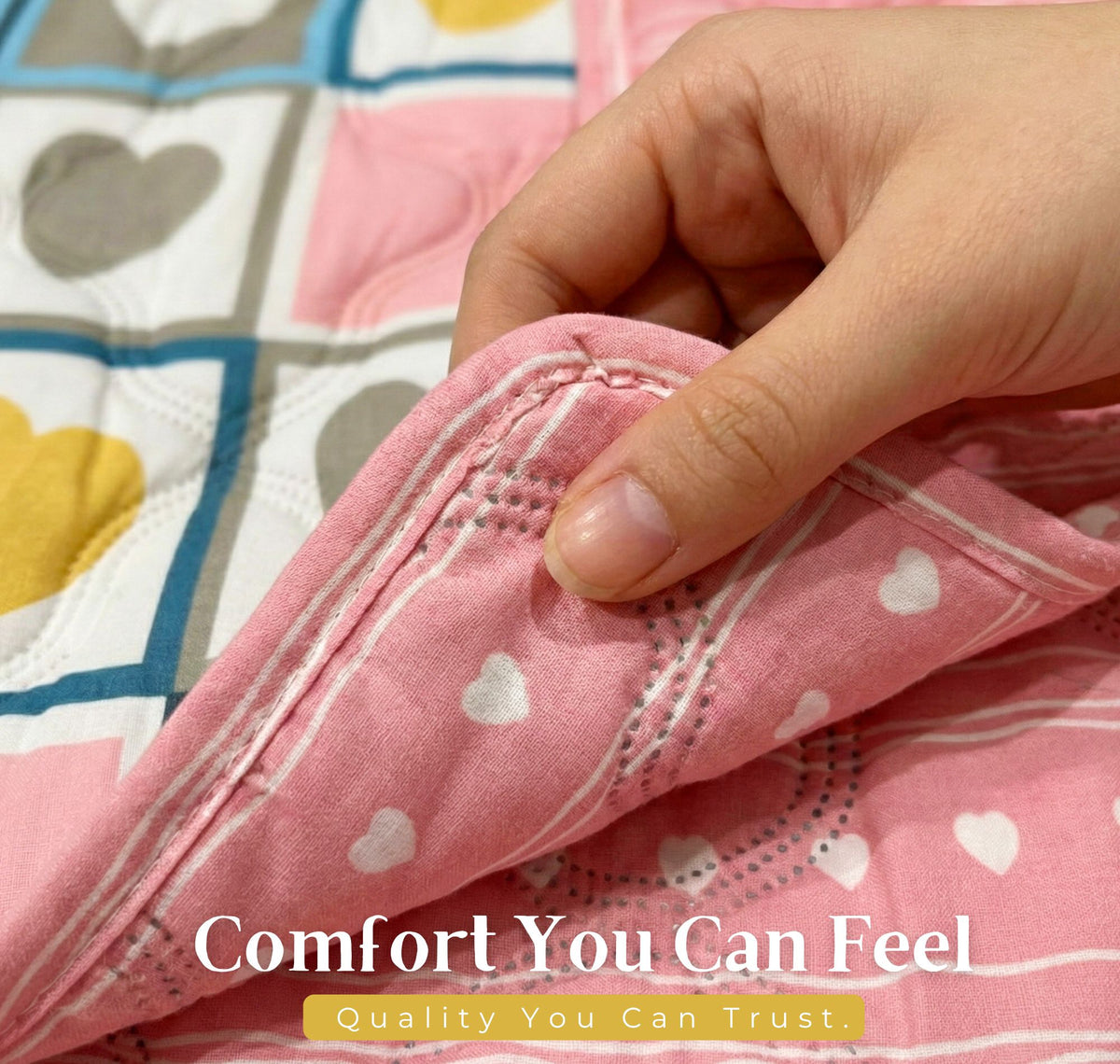 Quilted Reversible Comforter Double Bed Pink Blue