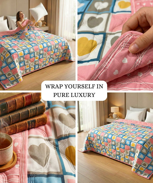 Quilted Reversible Comforter Double Bed Pink Blue