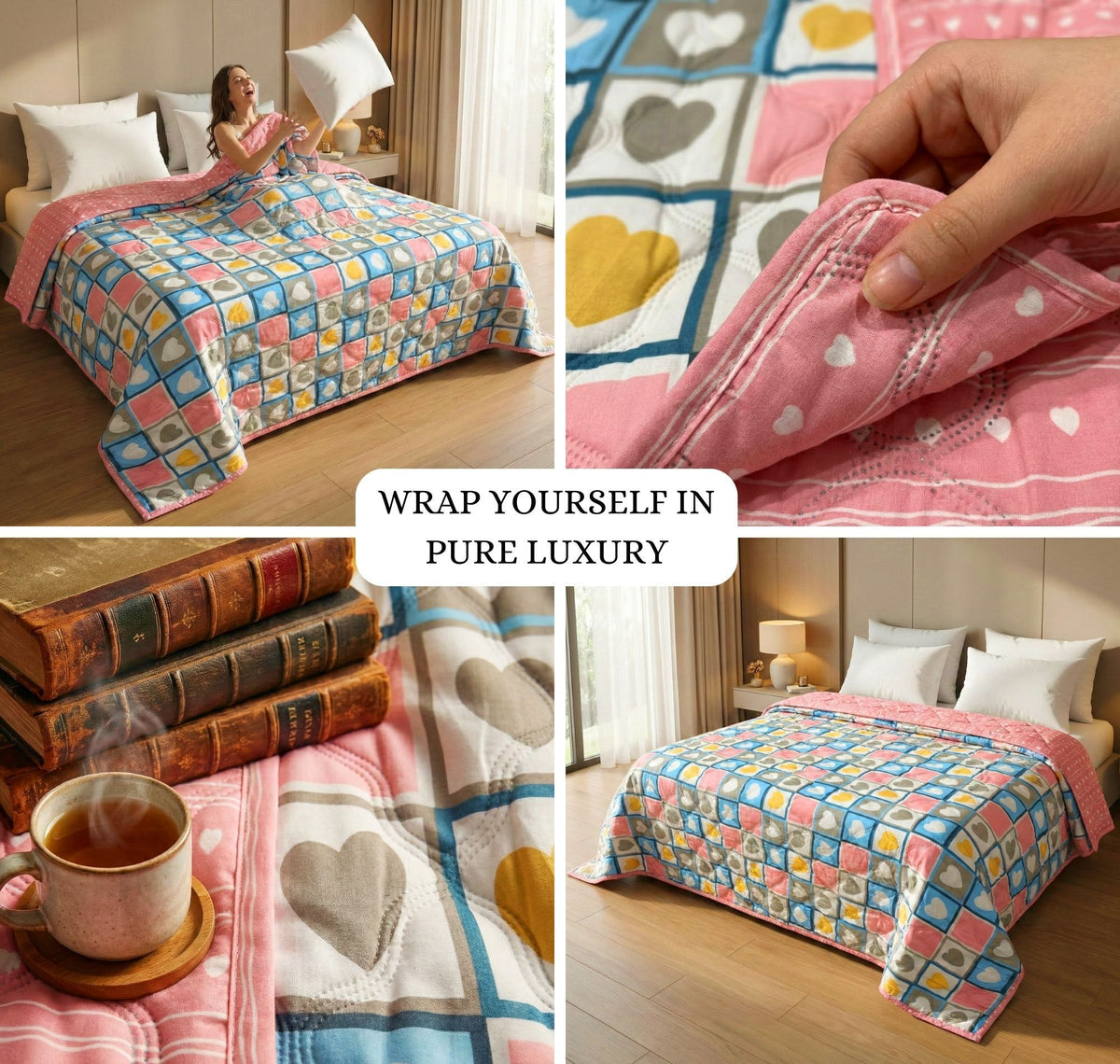 Quilted Reversible Comforter Double Bed Pink Blue