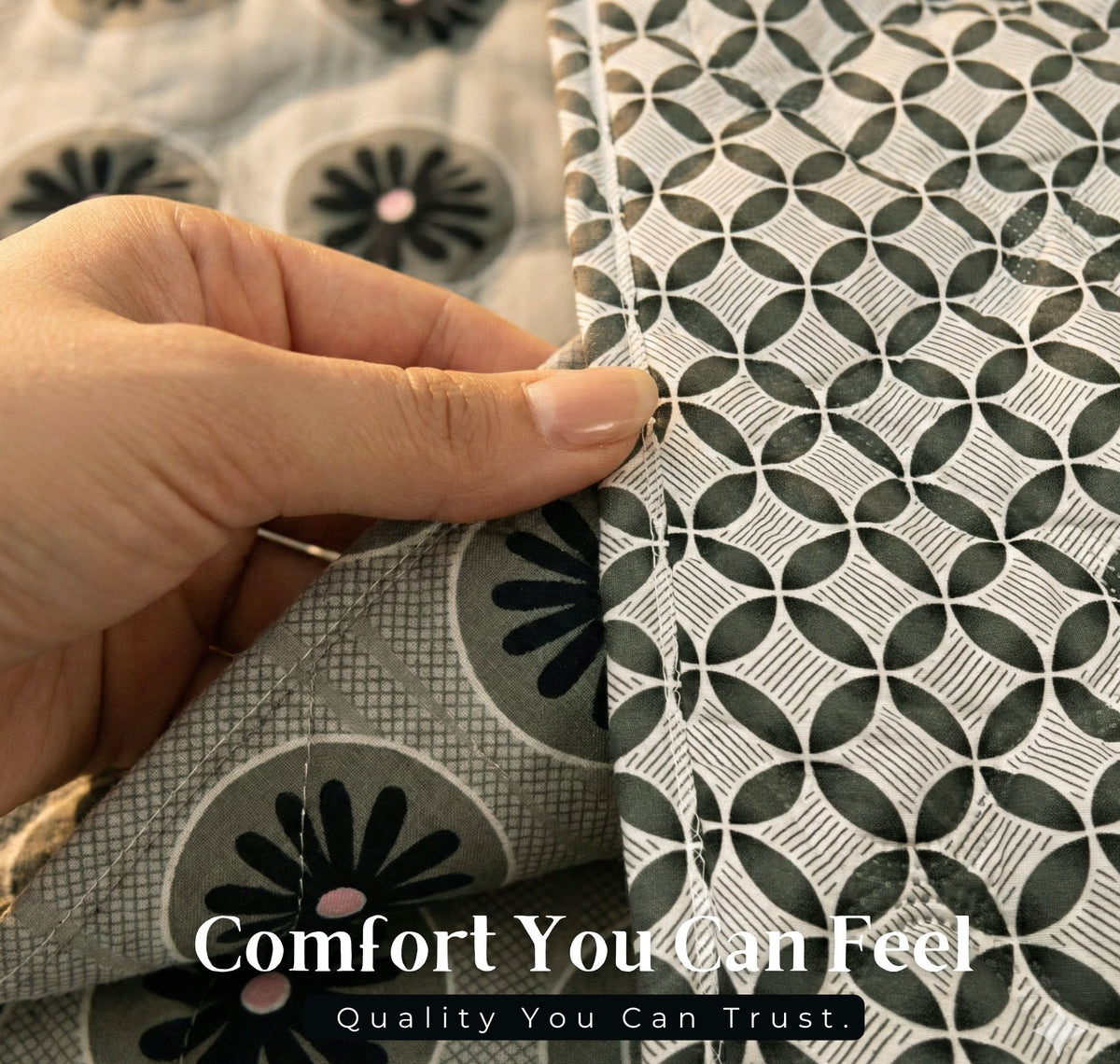 Quilted Reversible Comforter Double Bed Black Grey