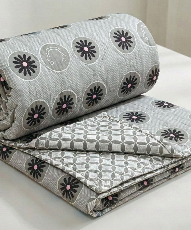 Quilted Reversible Comforter Double Bed Black Grey