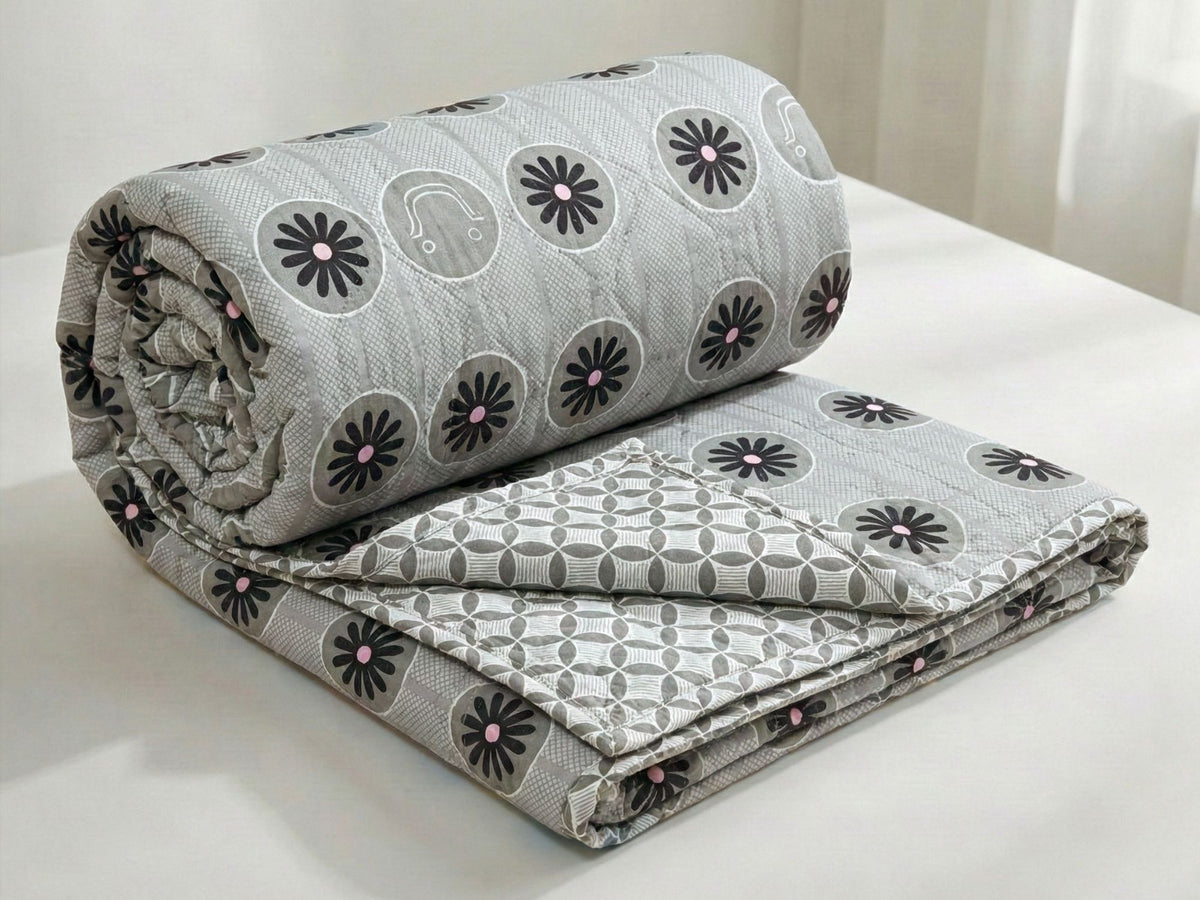 Quilted Reversible Comforter Double Bed Black Grey