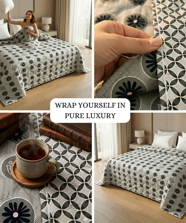 Quilted Reversible Comforter Double Bed Black Grey