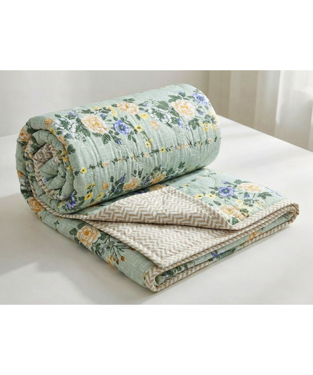 Quilted Reversible Comforter Double Bed Light Green Green